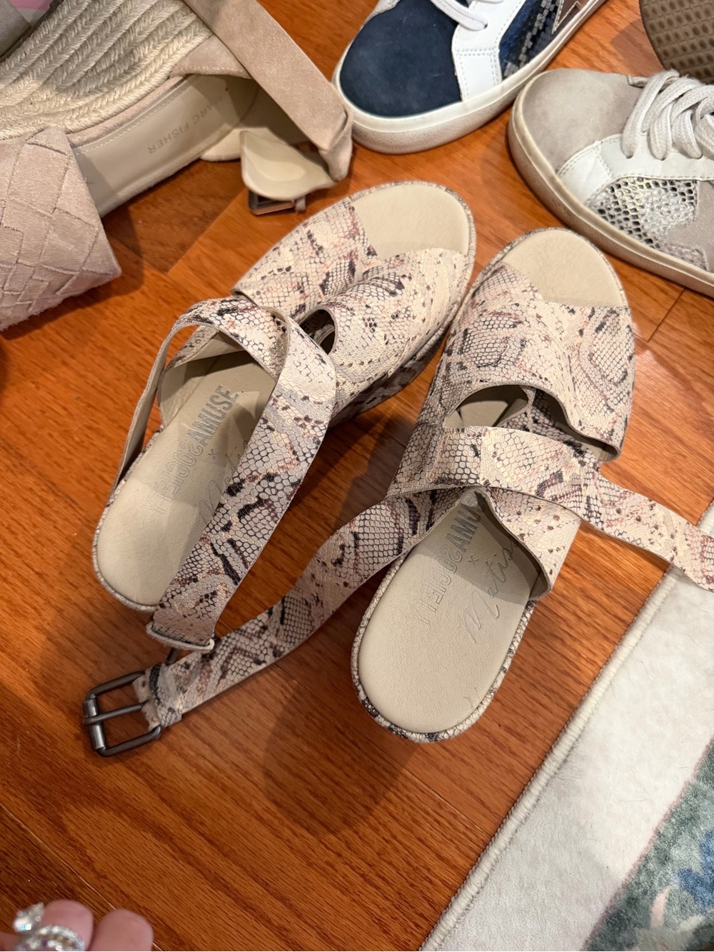 Matisse Snake-Print Beige Leather Slingback Sandal - Women